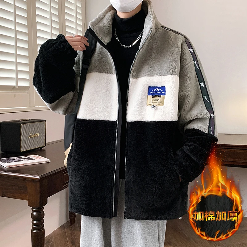 男生冬季宽松休闲百搭棉衣青少年学生加厚保暖颗粒绒棉服外套男装