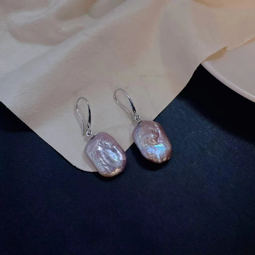 天然淡水珍珠A771#简约巴洛克紫方块耳钩