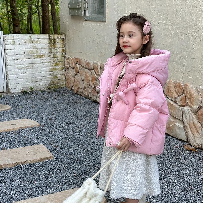女童中小童韩版羽绒服加厚秋冬新款女孩宝宝连帽外套白鸭绒潮