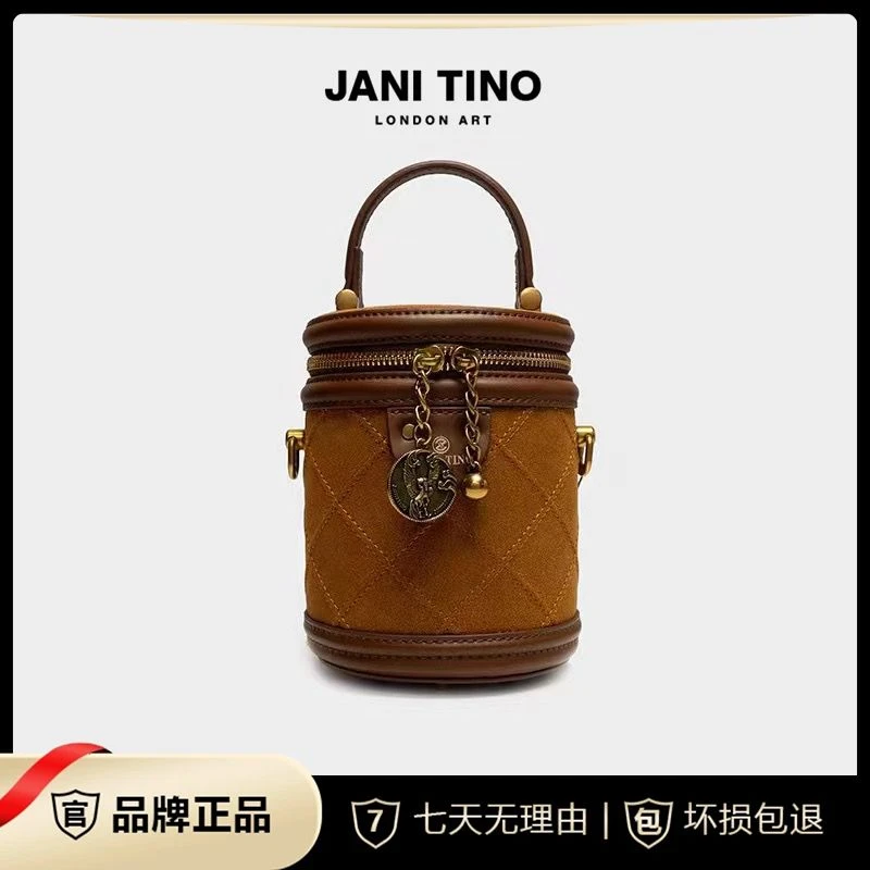 JANITINO/佳妮蒂诺发财桶轻奢时尚百搭磨砂圆筒包女单肩斜跨包