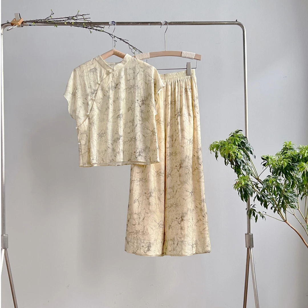 2588《海雾》原创夏季新中式禅意复古丝麻碎花斜襟唐装