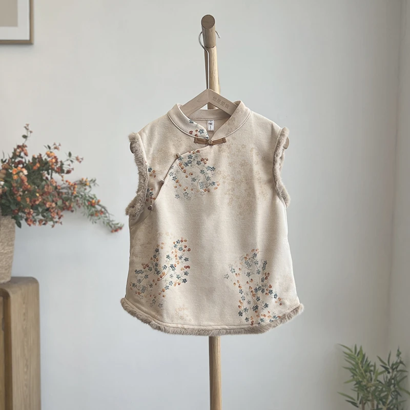 3070《屿花琳》印染常规款冬季立领马夹风中式无袖中国风马甲