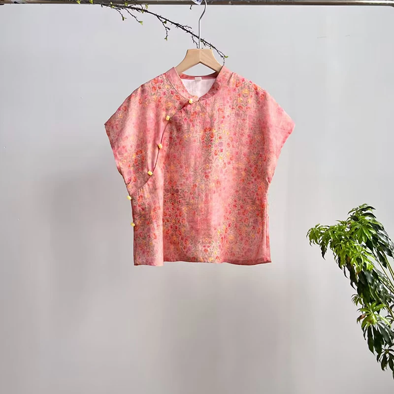 2612《江鸢染》原创复古文艺小衫夏季立领中式碎花上衣
