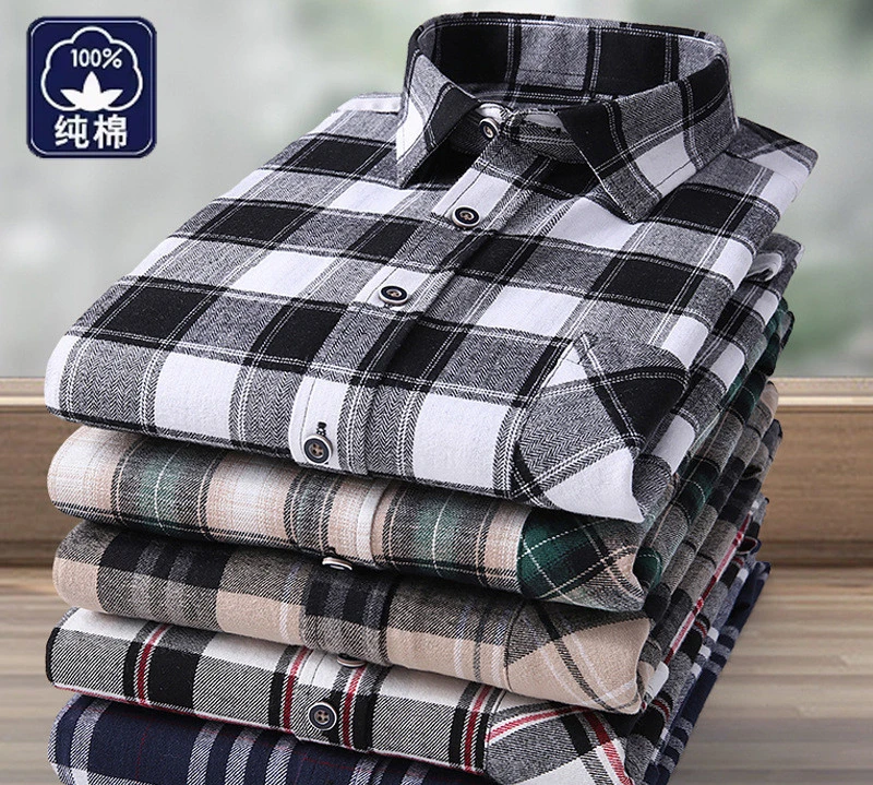 秋季潮流男士时尚格纹纯棉磨毛长袖衬衫轻商务休闲百搭衬衣小外套