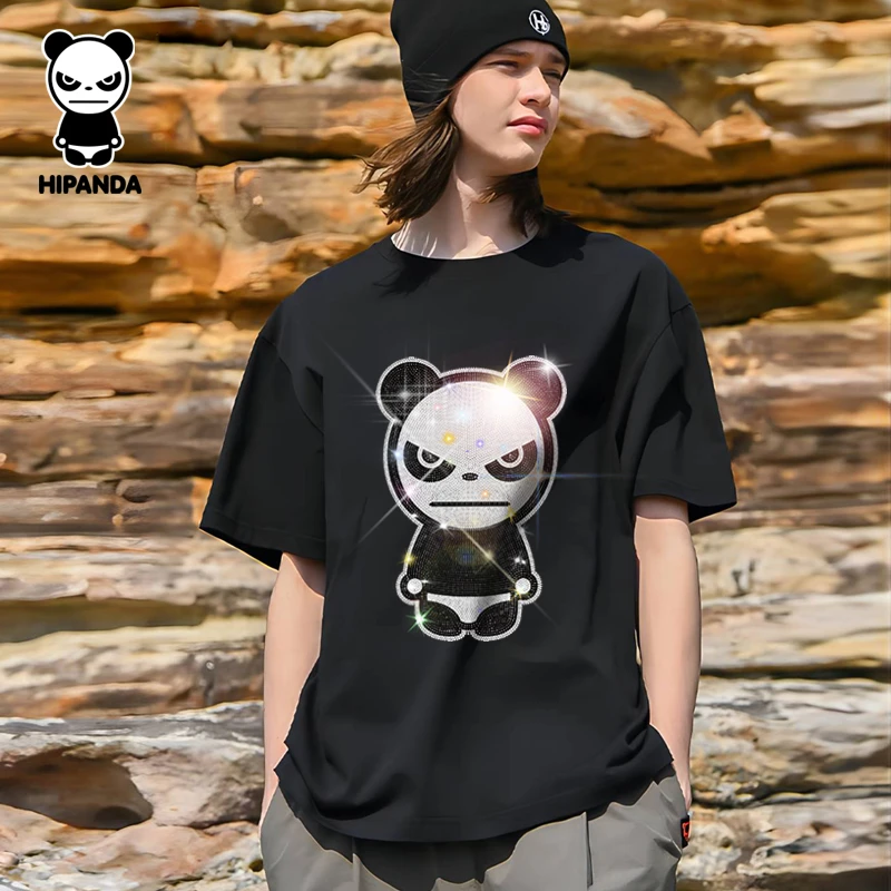 HiPanda短袖男t恤高级感男装镶钻半袖2025夏季潮牌烫钻短袖T恤衫