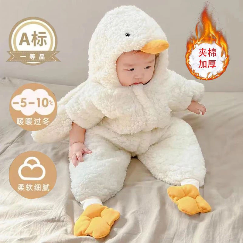 婴儿连体衣服秋冬大白鹅新生宝宝套装加厚睡袋派大海星包屁抱衣