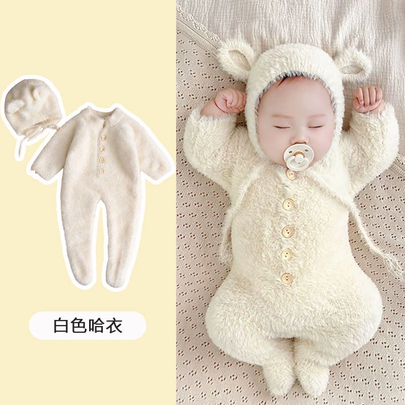 网红ins婴儿秋装连体衣宝宝百天衣服毛绒可爱小熊包脚爬服外出