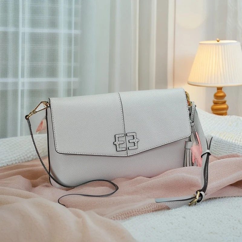 高端款荔枝纹纯牛皮时尚多色斜跨单肩包【20C0572】