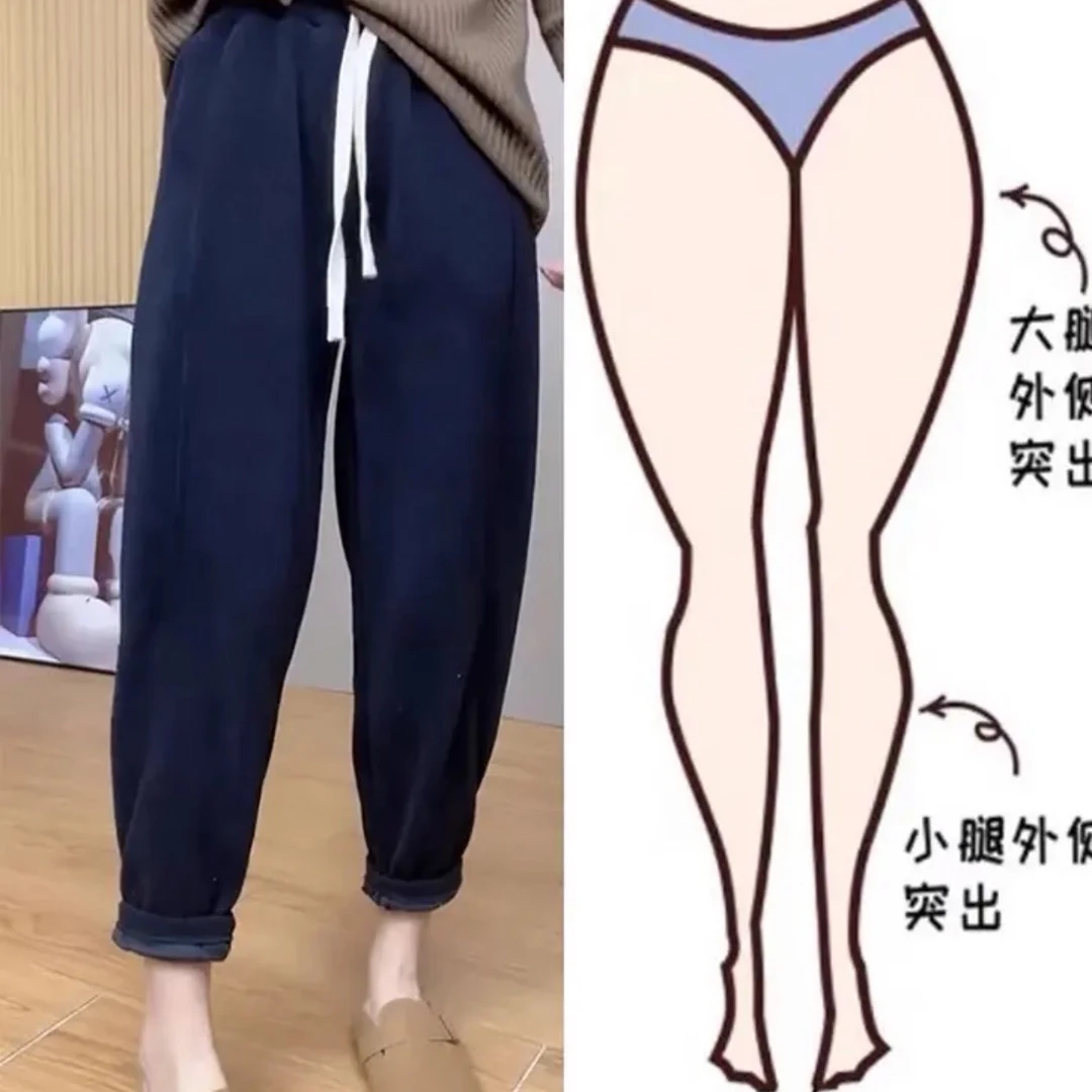 冬款上新加绒加厚奶奶萝卜裤2024新款网红保暖高腰冬季百搭时尚