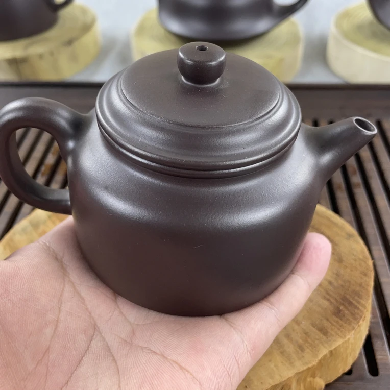 宜兴原矿紫砂壶老紫泥德钟壶150CC纯手工茶具泡茶壶紫砂茶壶圆壶