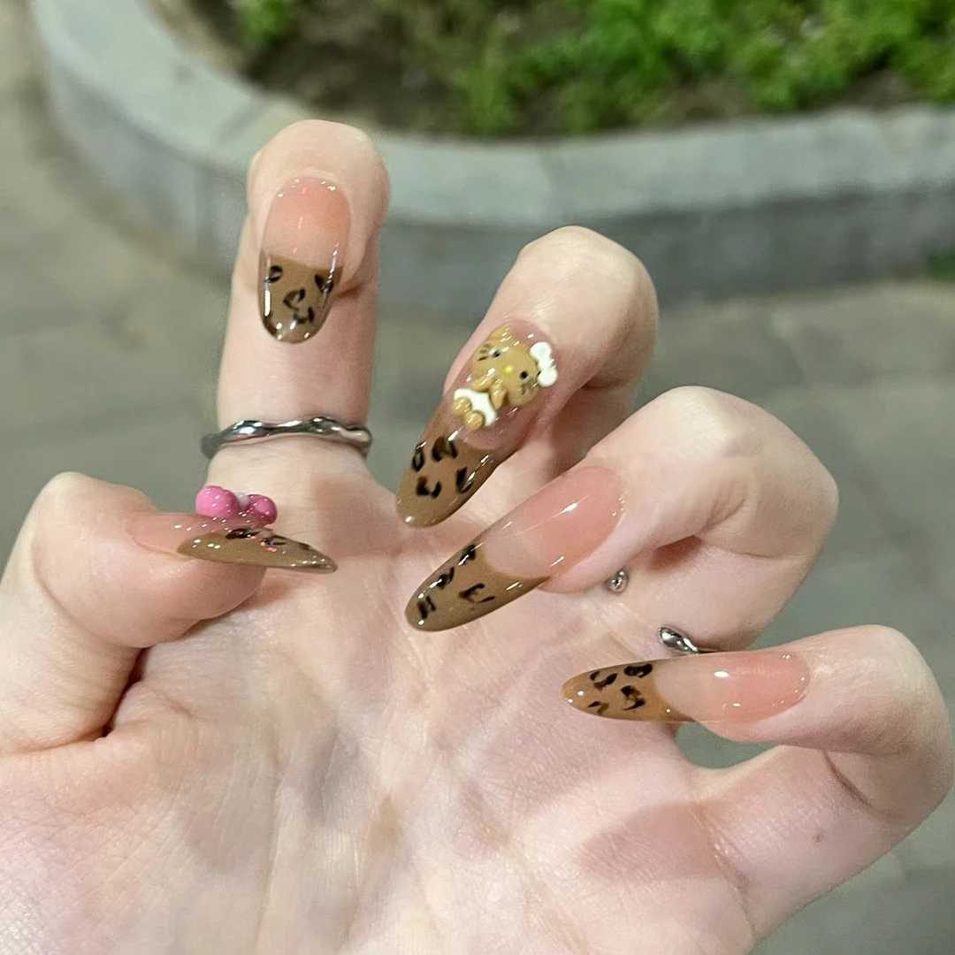 kitty猫穿戴甲甜酷粉咖鸳鸯法式豹纹可爱辣妹美甲穿戴甲假指甲片