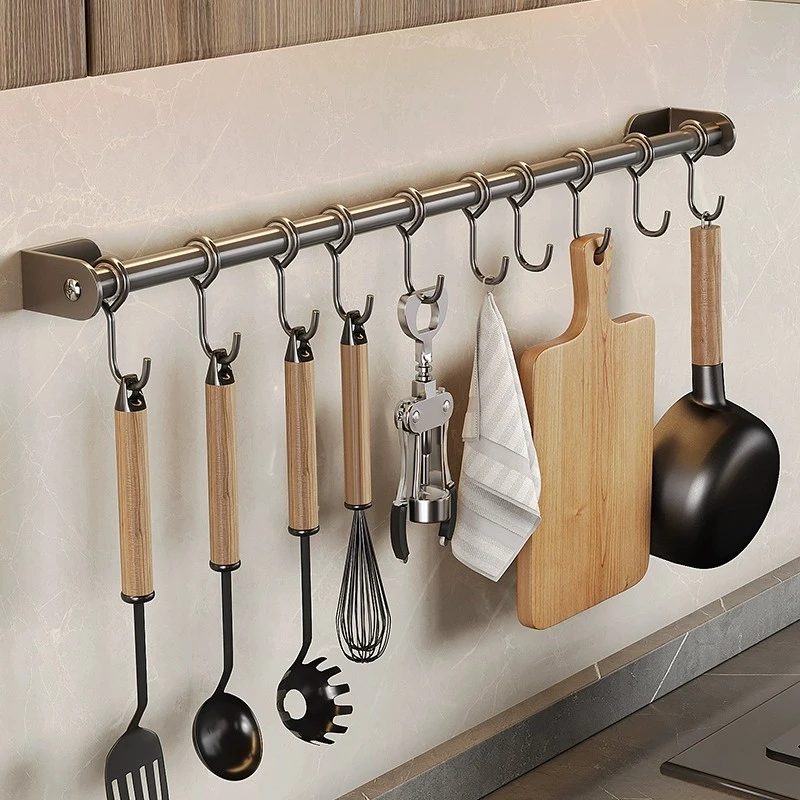 居厨厨挂钩免打孔挂杆厨房置物架调味置物架刀架壁挂式收纳锅铲勺
