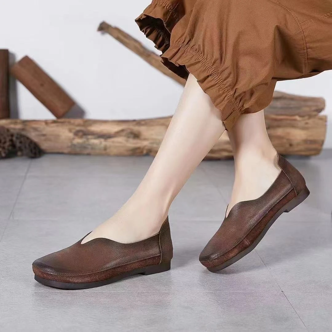 新款中老年舒适复古妈妈鞋防滑平底