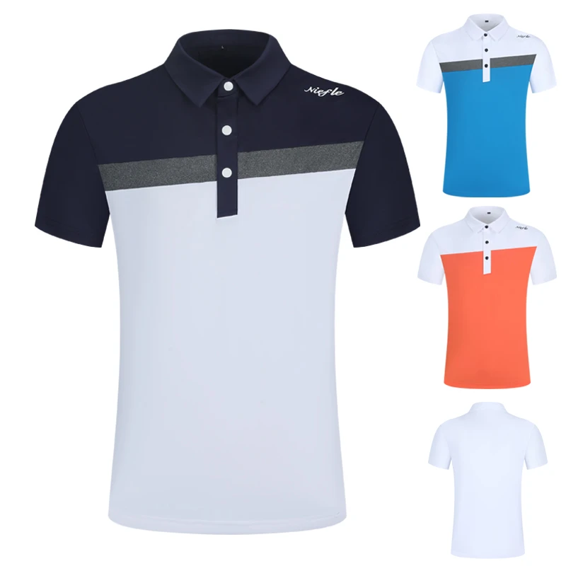 夏款高尔夫男装短袖polo衫拼接撞色时尚透气吸湿排汗速干运动球衫