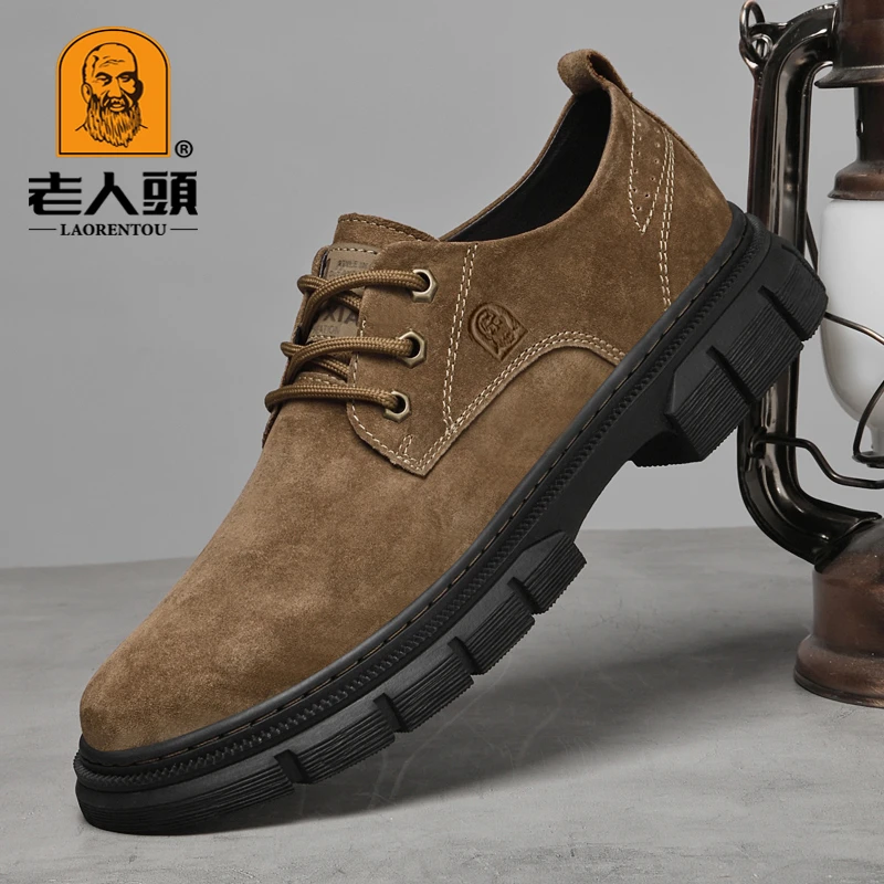 老人头男鞋2025秋季新款时尚百搭户外工装鞋系带复古休闲低帮鞋潮