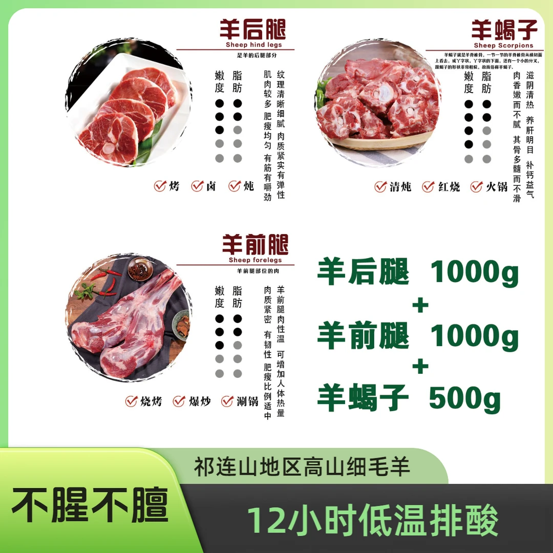 祁有此•礼-精品羊羔肉 羊后腿2斤+羊前腿2斤+羊蝎子2斤