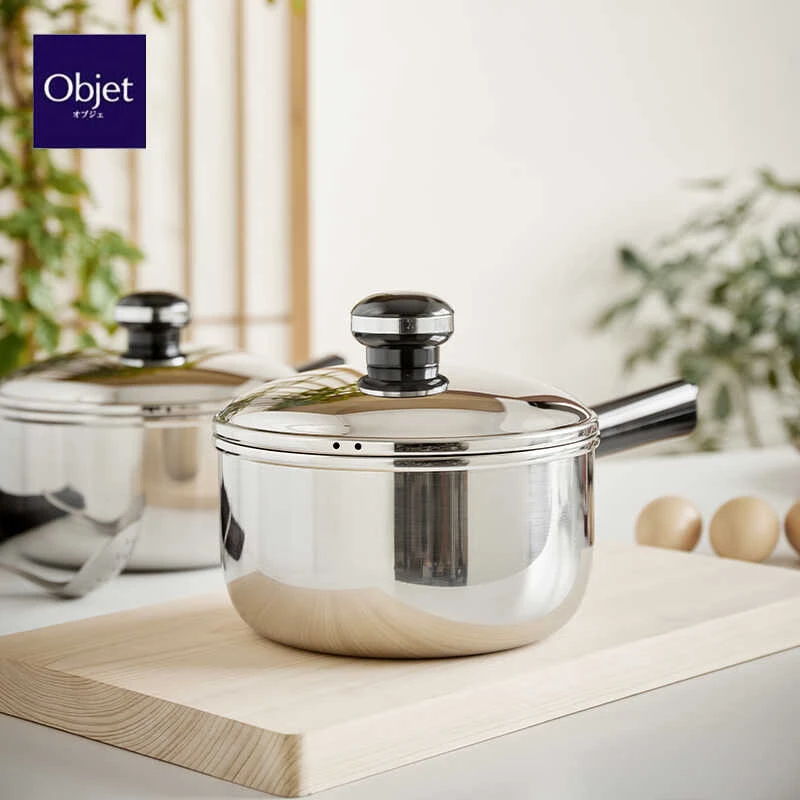 宫崎制作所日本进口三层不锈钢复合锅体无涂层汤锅煮锅奶锅雪平锅