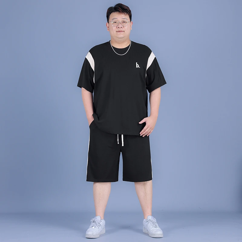 大码短袖短裤套装时尚百搭透气休闲运动套装夏季加肥加大圆领T恤