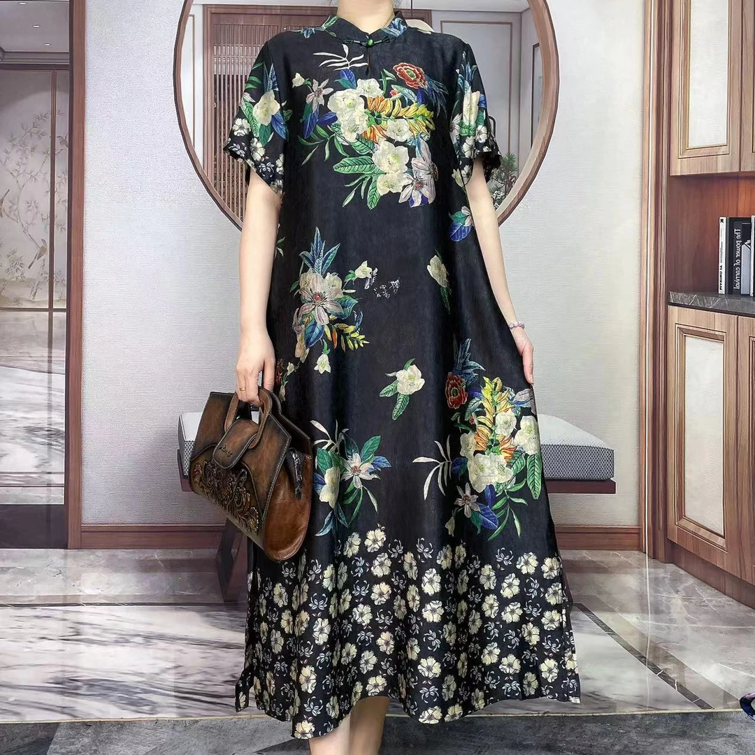 Q20011复古优雅盘扣改良连衣裙