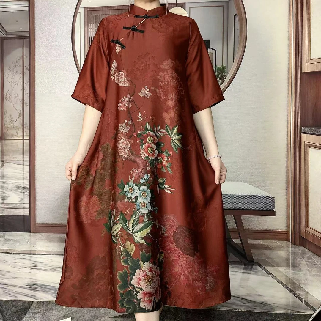 Q20014古风立领印花改良连衣裙