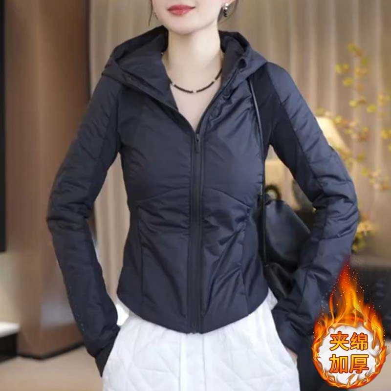 韩版夹棉加厚连帽短外套女2025年新款修身气质洋气保暖上衣