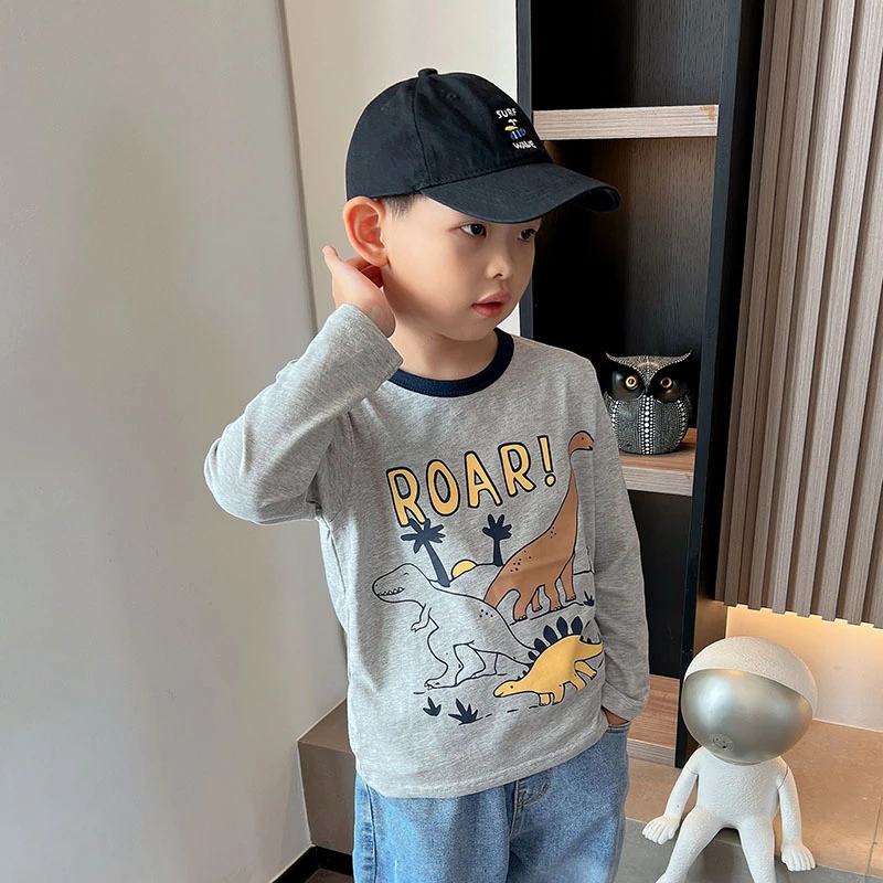 儿童春装长袖t恤2025新款宝宝洋气圆领衫春秋儿童休闲打底上衣潮