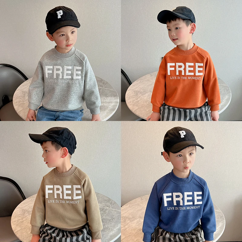 童装秋装男童圆领卫衣洋气儿童刺绣上衣新款女童宝宝长袖男孩T恤