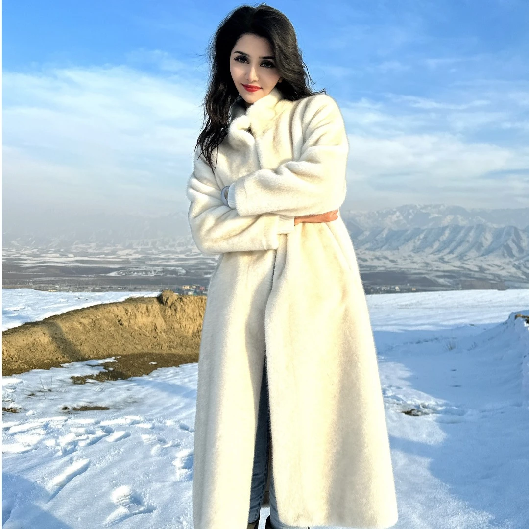 Fargiz 秋冬长款仿貂毛大衣一体加厚外套宽松显瘦高端长毛大衣