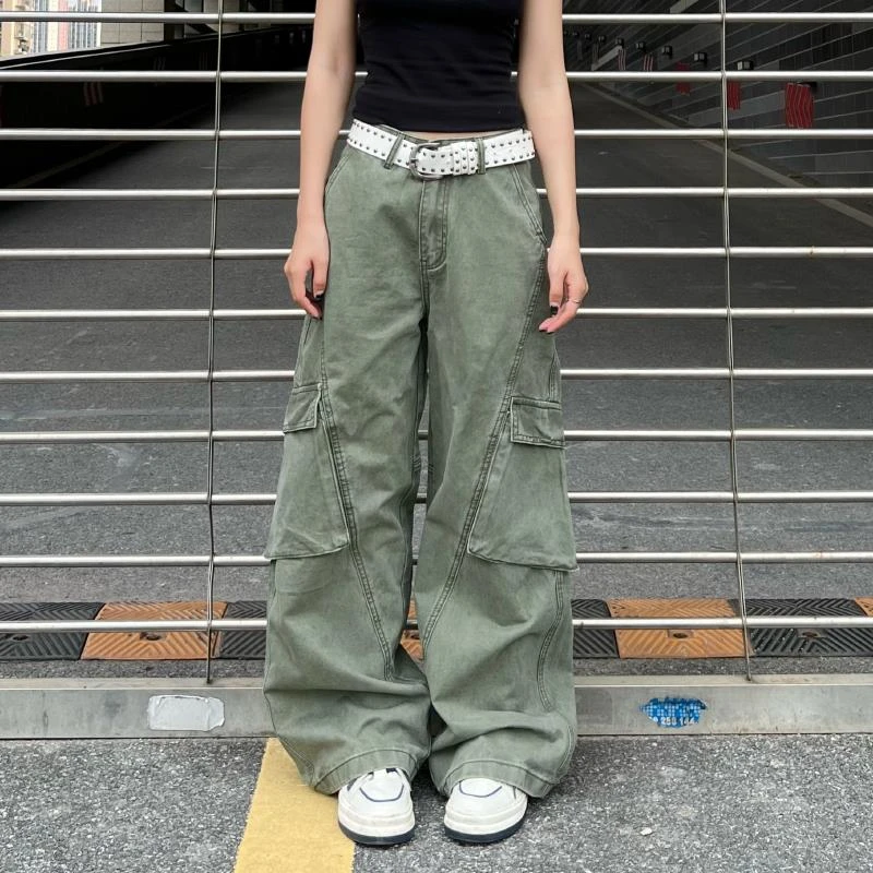 Material阔腿多口袋工装裤女小众设计感街头宽松休闲长裤女裤