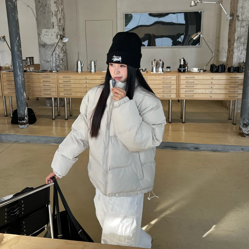 Material美式复古双面穿立领短款棉服男女冬季保暖面包服棉衣外套