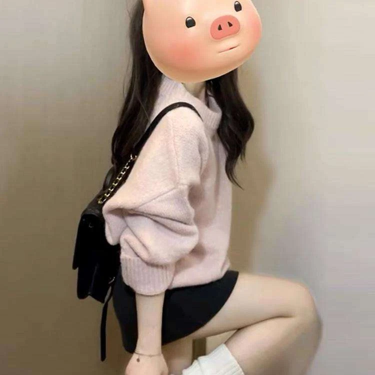 粉色套头毛衣女秋冬季2024新款爆款慵懒风高级感韩系穿搭针织