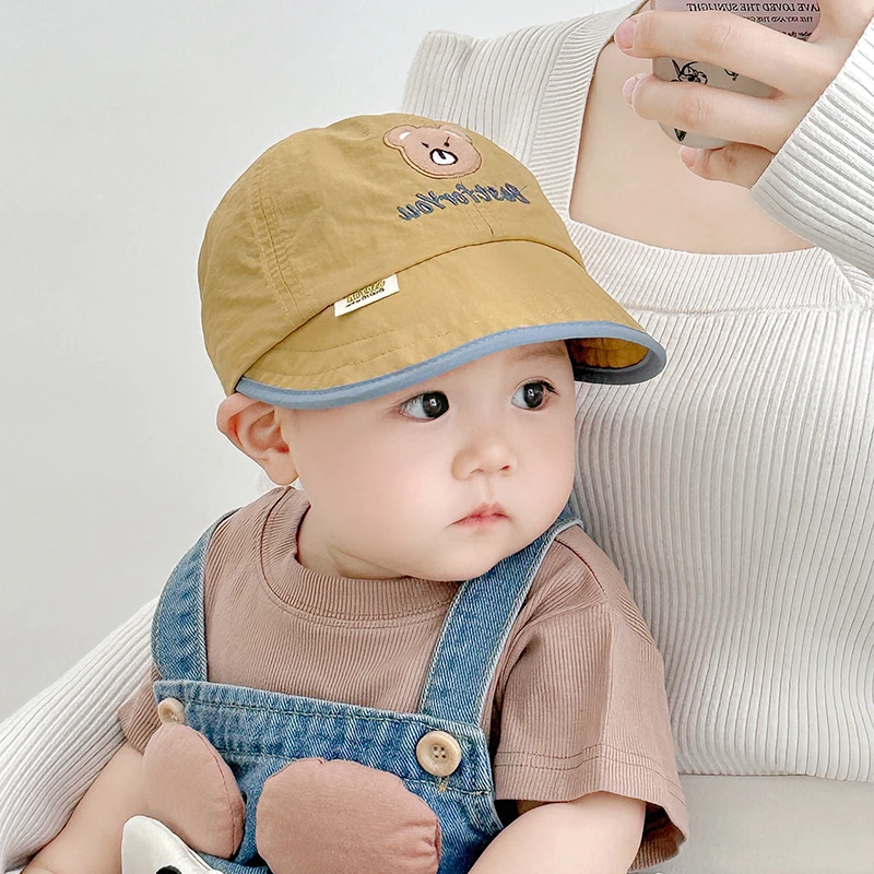 婴幼儿帽子春秋夏季韩版可爱小熊速干遮阳帽男女宝宝鸭舌帽薄