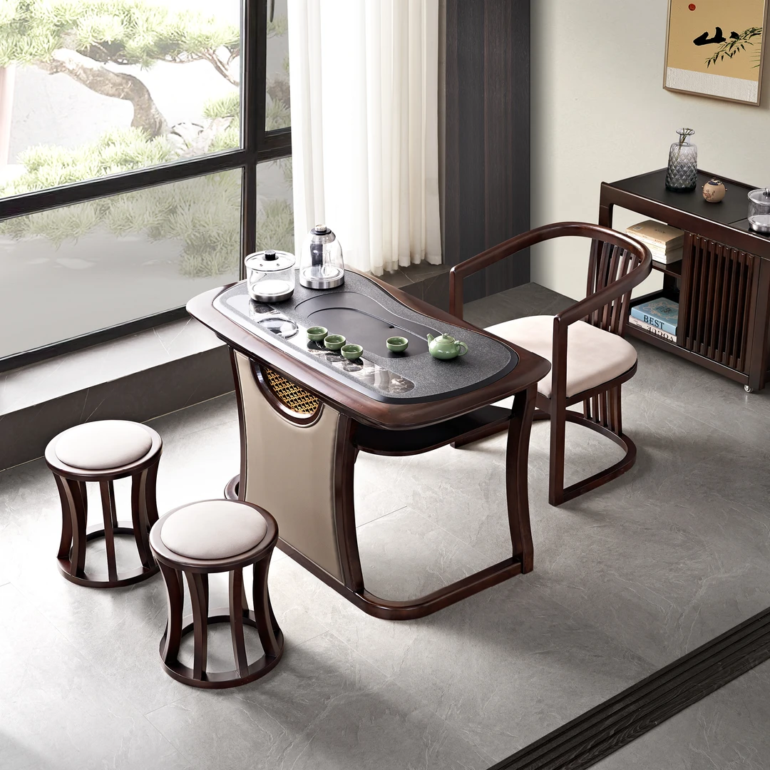 新中式茶桌椅组合实木功夫泡茶桌家用阳台小茶台雨牧一整套