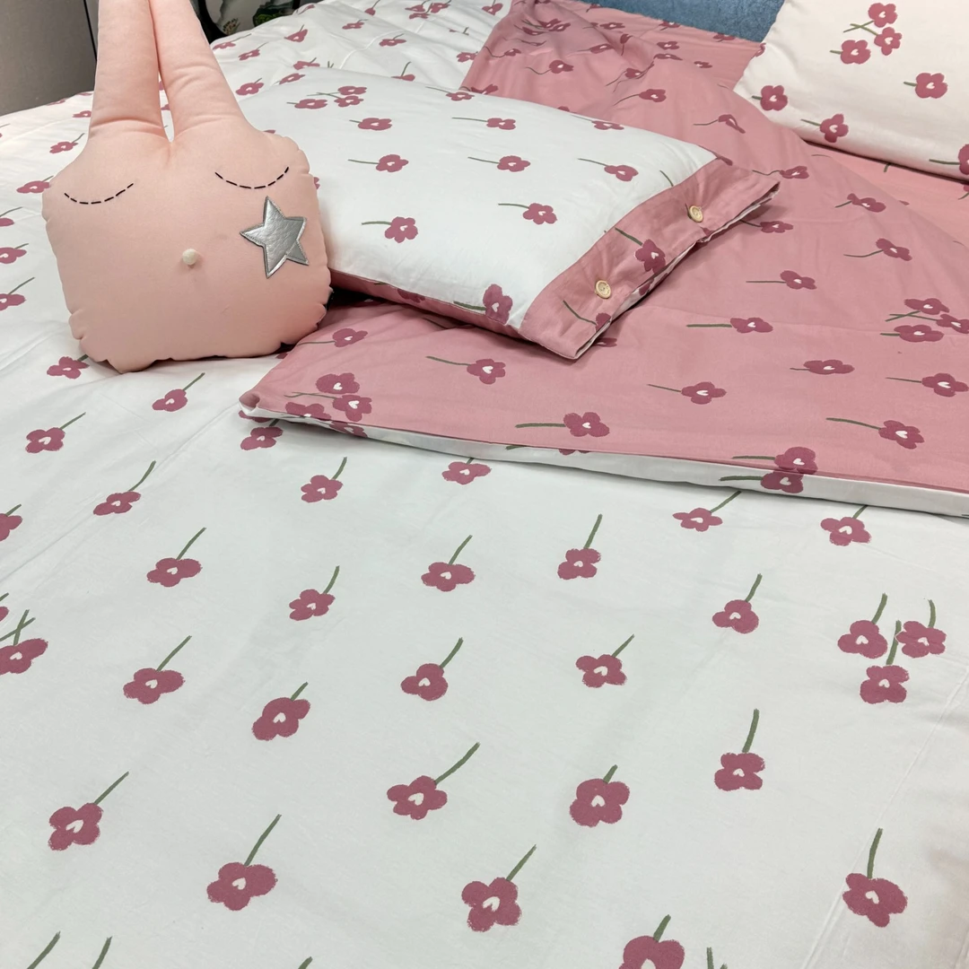 全棉舒适柔软透气裸睡级清新花朵四件套印花双面