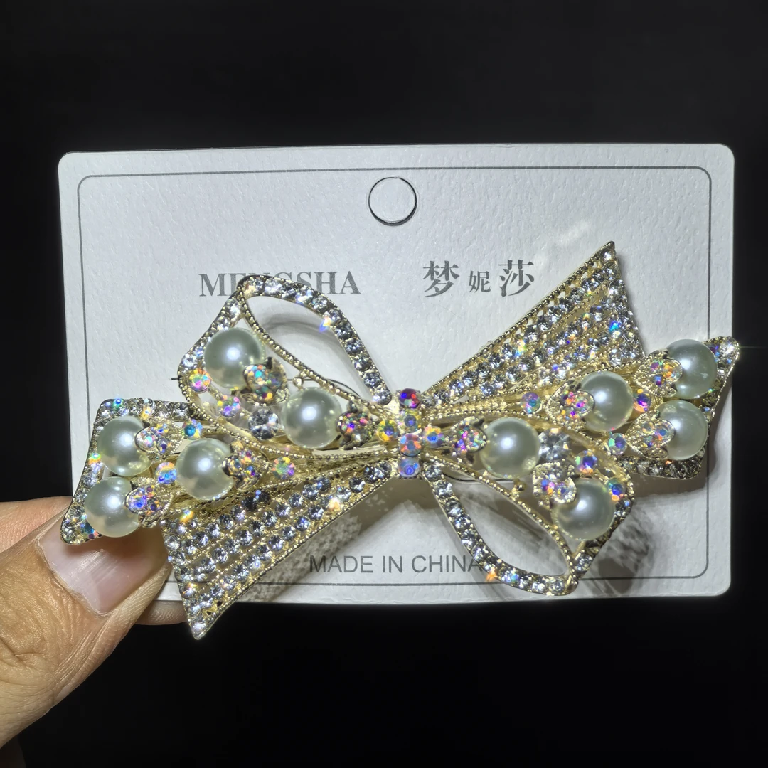 K9新款大号8cm白色珠珠蝴蝶结高档发夹