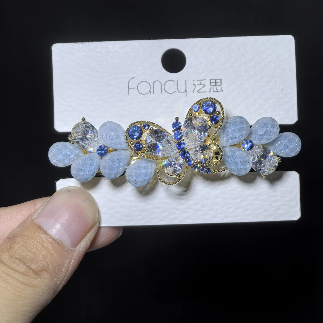 泛思新款小号6cm浅蓝色蝴蝶高档发夹