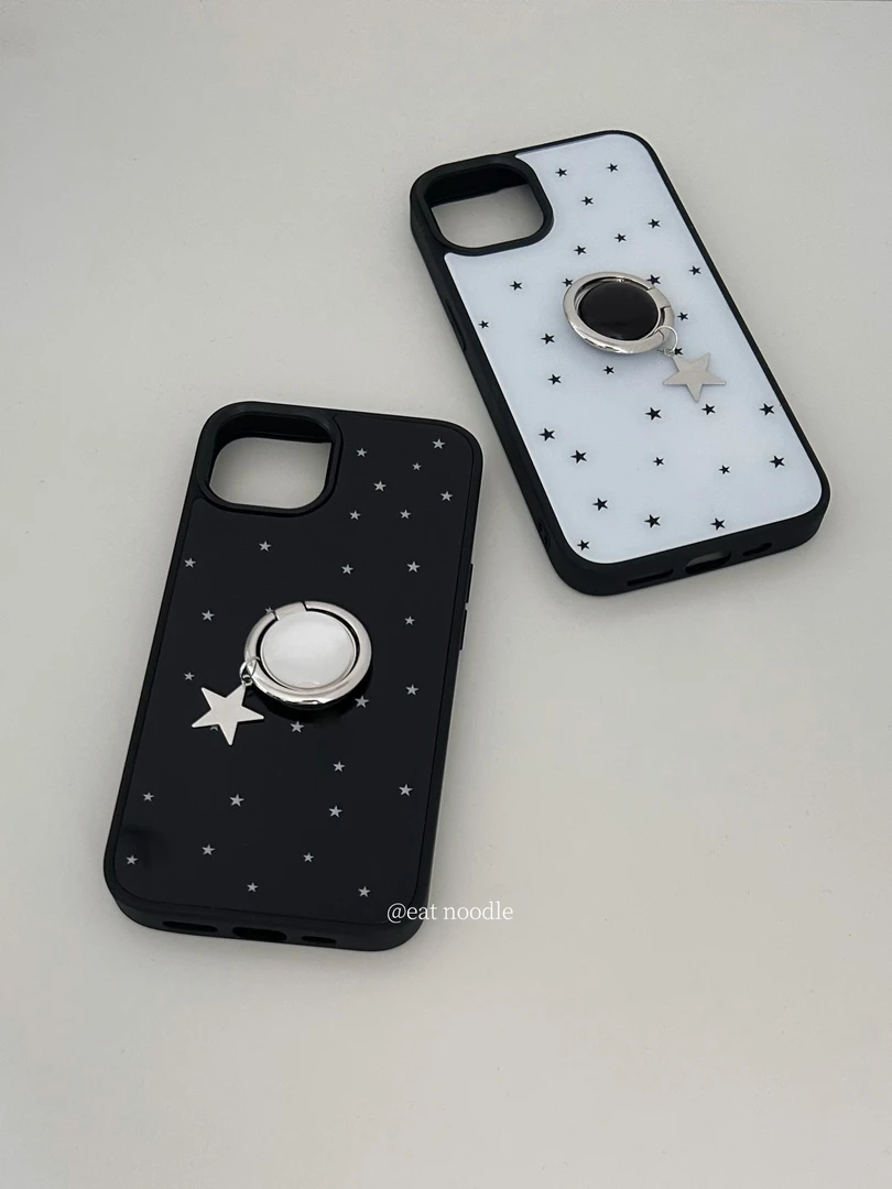 满天小星星磨砂亚克力黑边保护套iphone15promax/14/13防摔手机壳