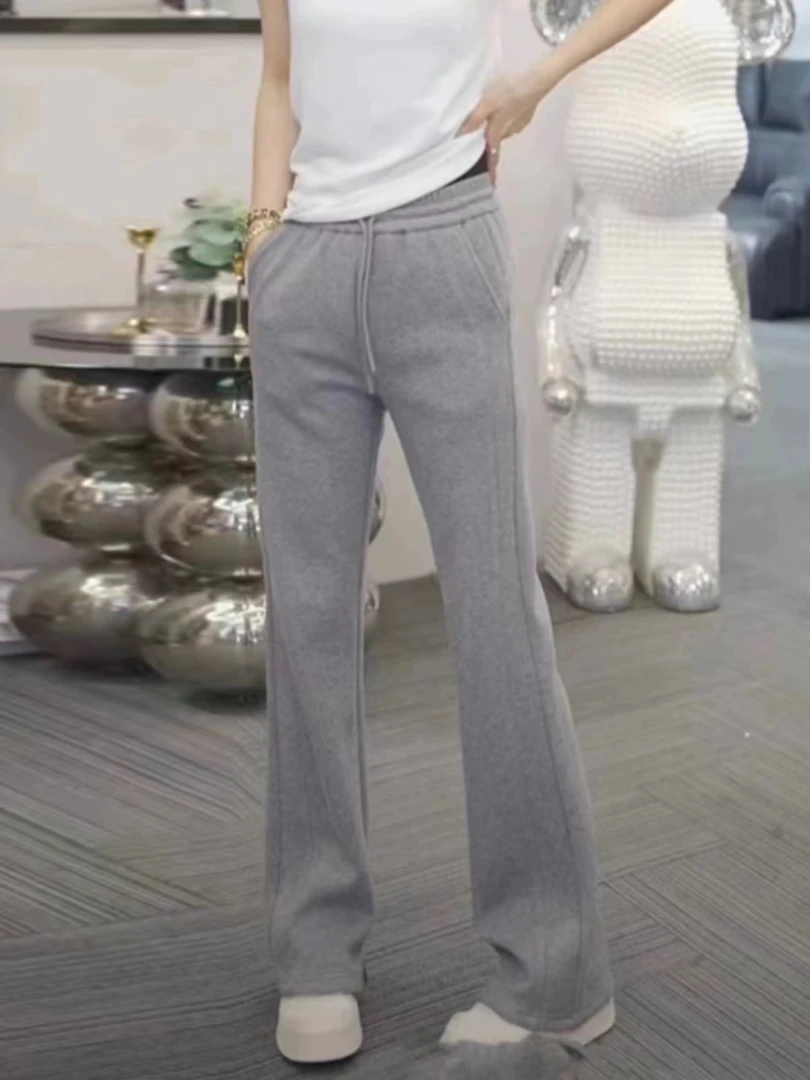 猫猫定制--[T1HB]韩版轻奢风加绒加厚高腰显瘦显腿长休闲微喇裤女