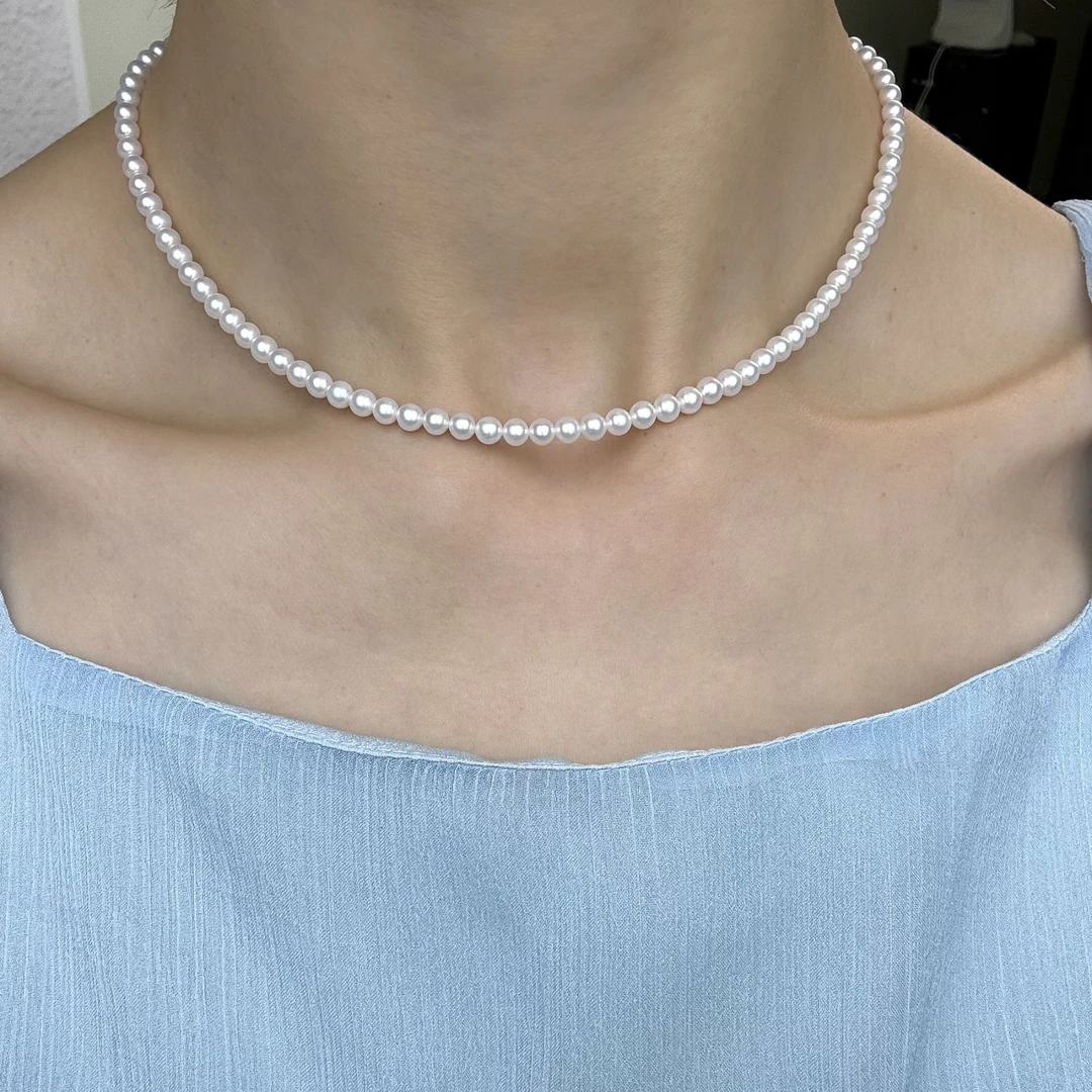 （毕业级）3.5-4，4-4.5mm淡水珍珠项链S925银尾链 极光正圆无瑕气质