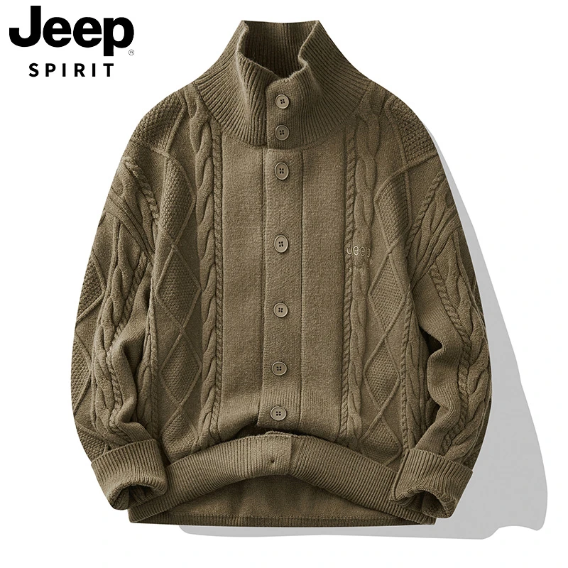 jeep吉普开衫毛衣男秋冬季宽松慵懒风针织衫外穿男士纽扣线衣外套