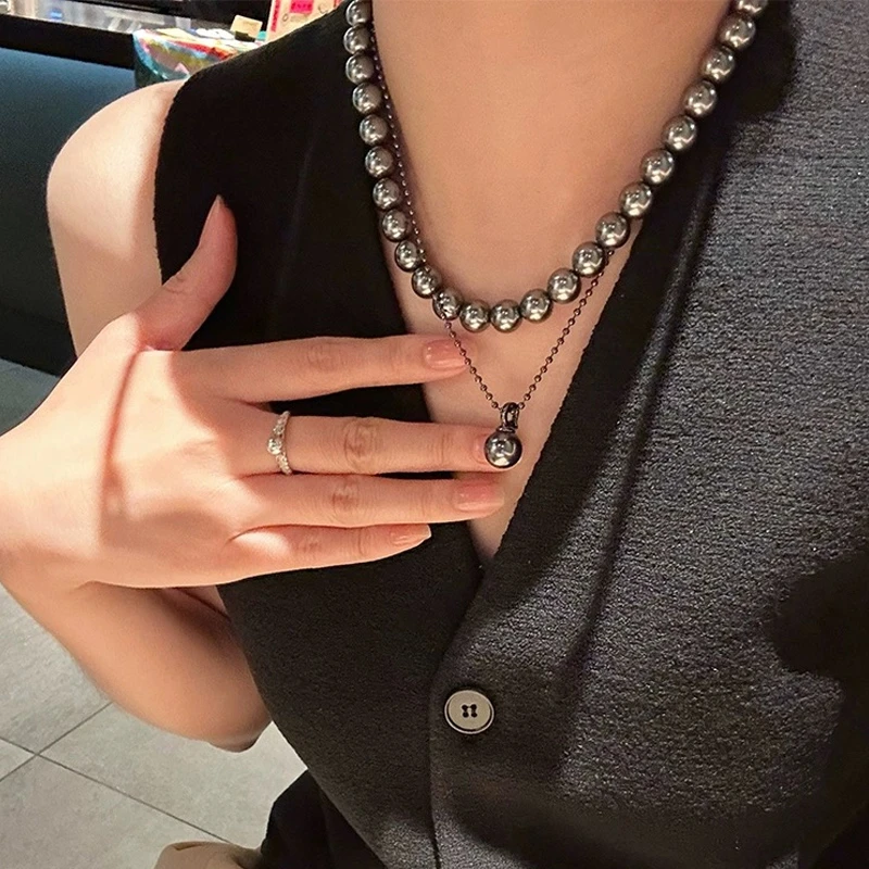 坠链均925银 倪妮同款大溪地色黑仿珍珠项链新款爆款毛衣链女高级