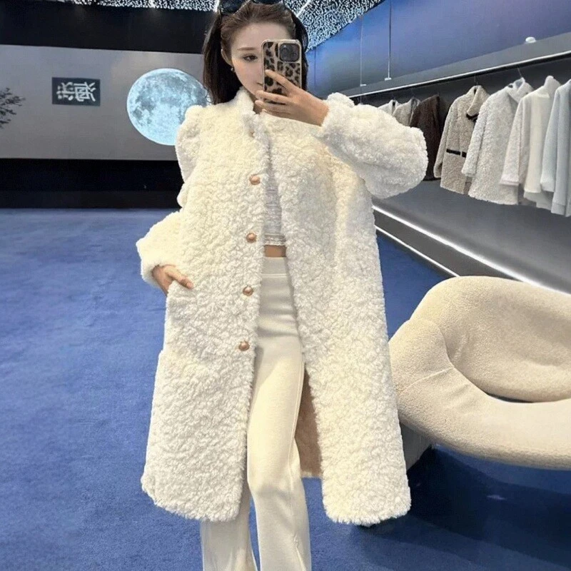 冬季加厚长款仿羊羔毛外套大衣环保毛毛外套时尚百搭皮毛一体外套