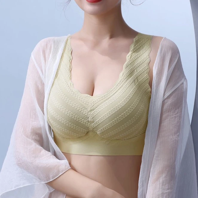 （【2件装】女士夏季薄款蕾丝无痕透气冰丝上托文胸睡眠内衣运动美背