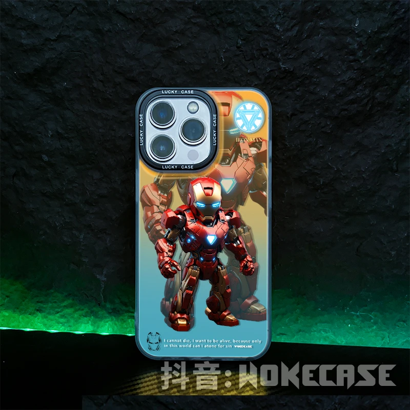 适用苹果14华为小米钢铁侠ironmanIMD炫彩镭射动漫防摔手机壳MC