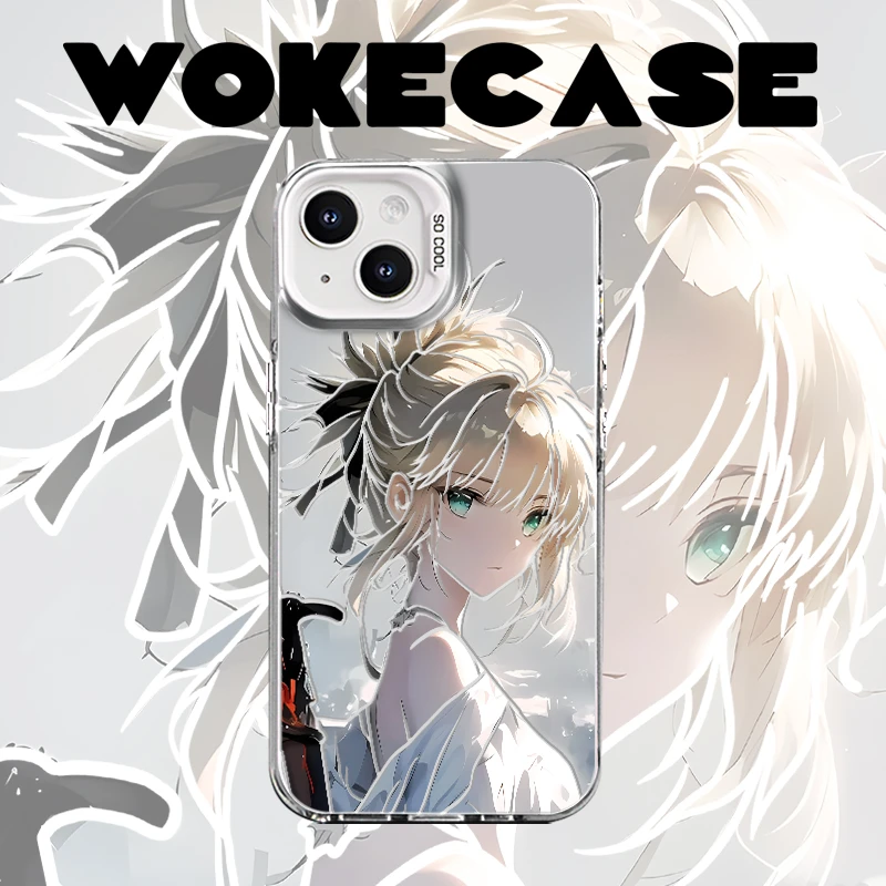 昕光瑞适用苹果15华为小米14潮酷动漫吾王Saber彩银防摔手机壳MC