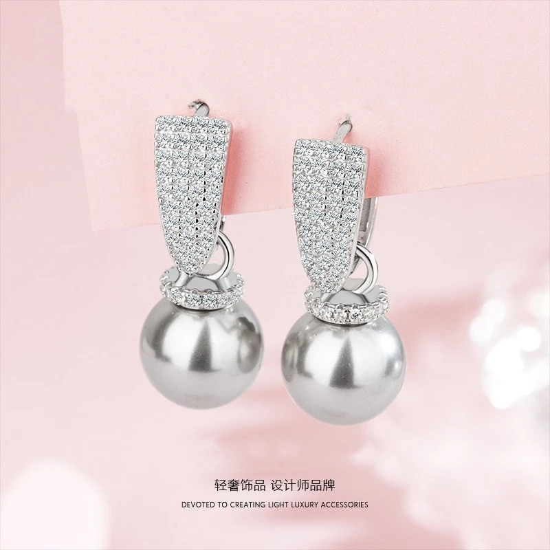 925银耳饰 S925纯银满钻轻奢珠珠耳环女赫本气质港风时尚高级耳饰