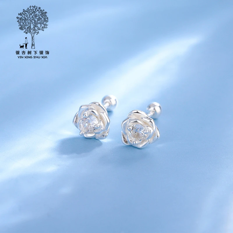 南银花迷 足银耳饰 999纯银花朵耳钉女网红款正品100%纯银耳环