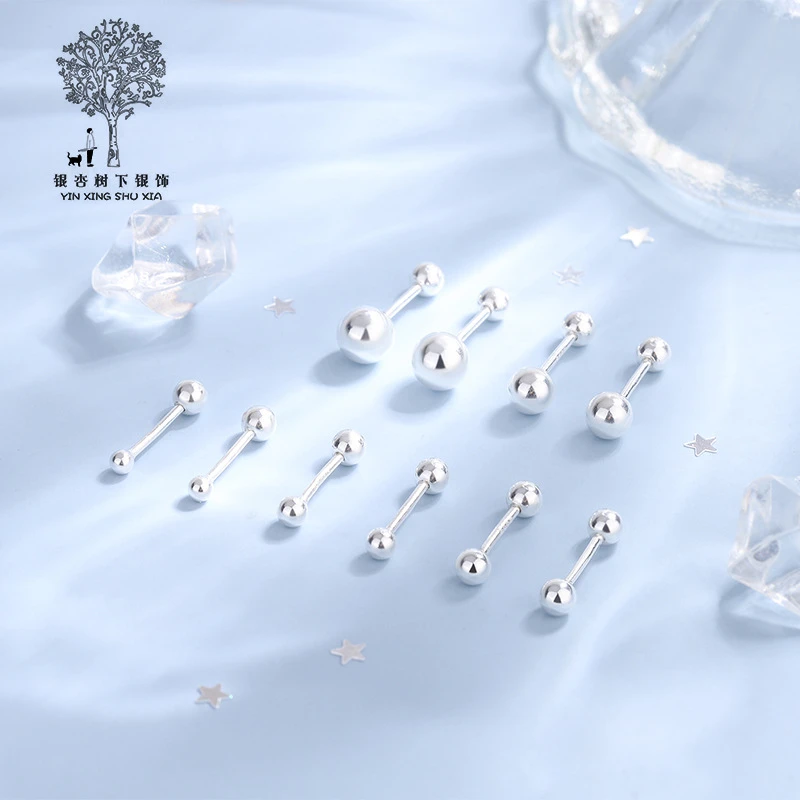 足银耳饰 s999足银螺丝耳钉女拧扣防过敏双头银豆豆简约经典耳饰