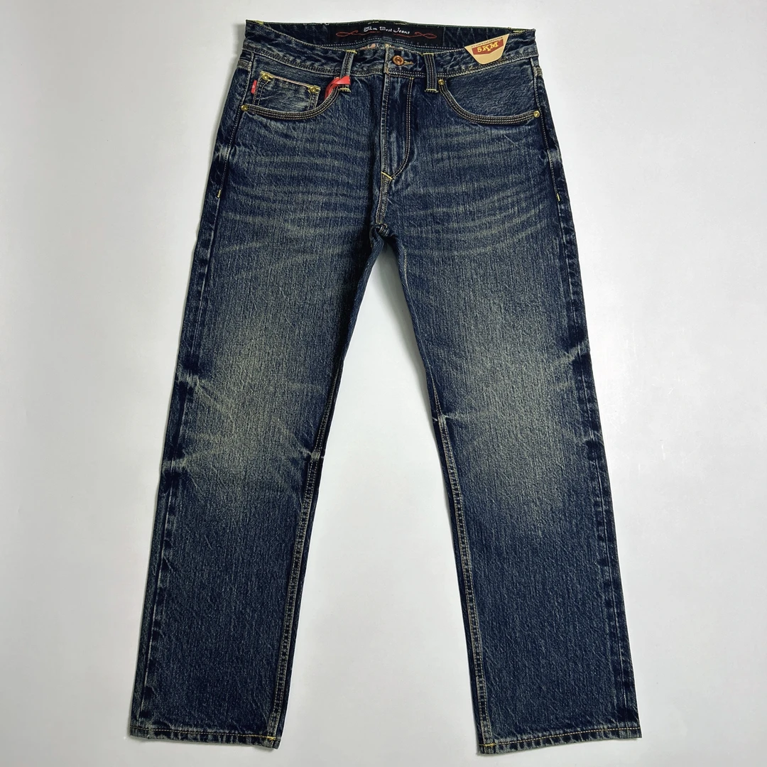 秋冬新款经典501重磅赤耳丹宁16oz双染工艺重工水洗牛仔裤直筒裤