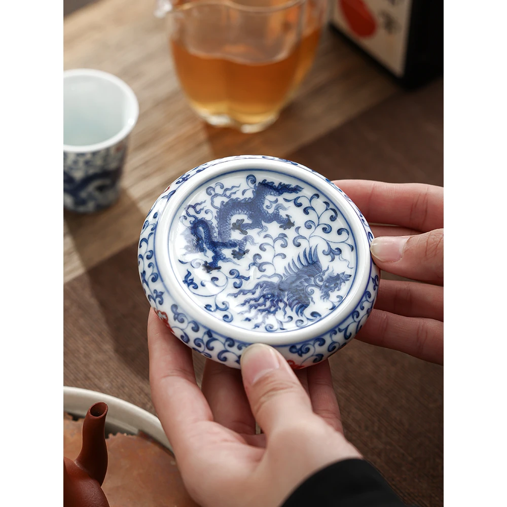 龙凤呈祥圆满盖置高端陶瓷茶具盖碗盖托架家用精装茶道茶器配件